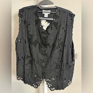 Elegant Black Floral Cutout Vest NWT